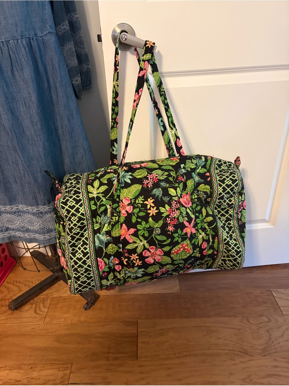 Vera Bradley Floral Quilted Black & Green Duffel Bag